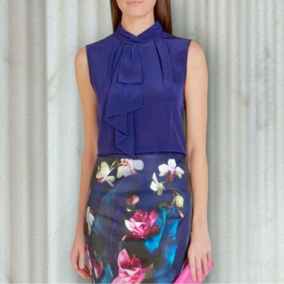 Ted Baker London ‘Syna’ Scarf Neck 100% Silk Sleeveless Top US Size 6 in Indigo - Picture 4 of 14